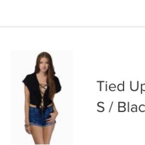 Black lace up front crop top